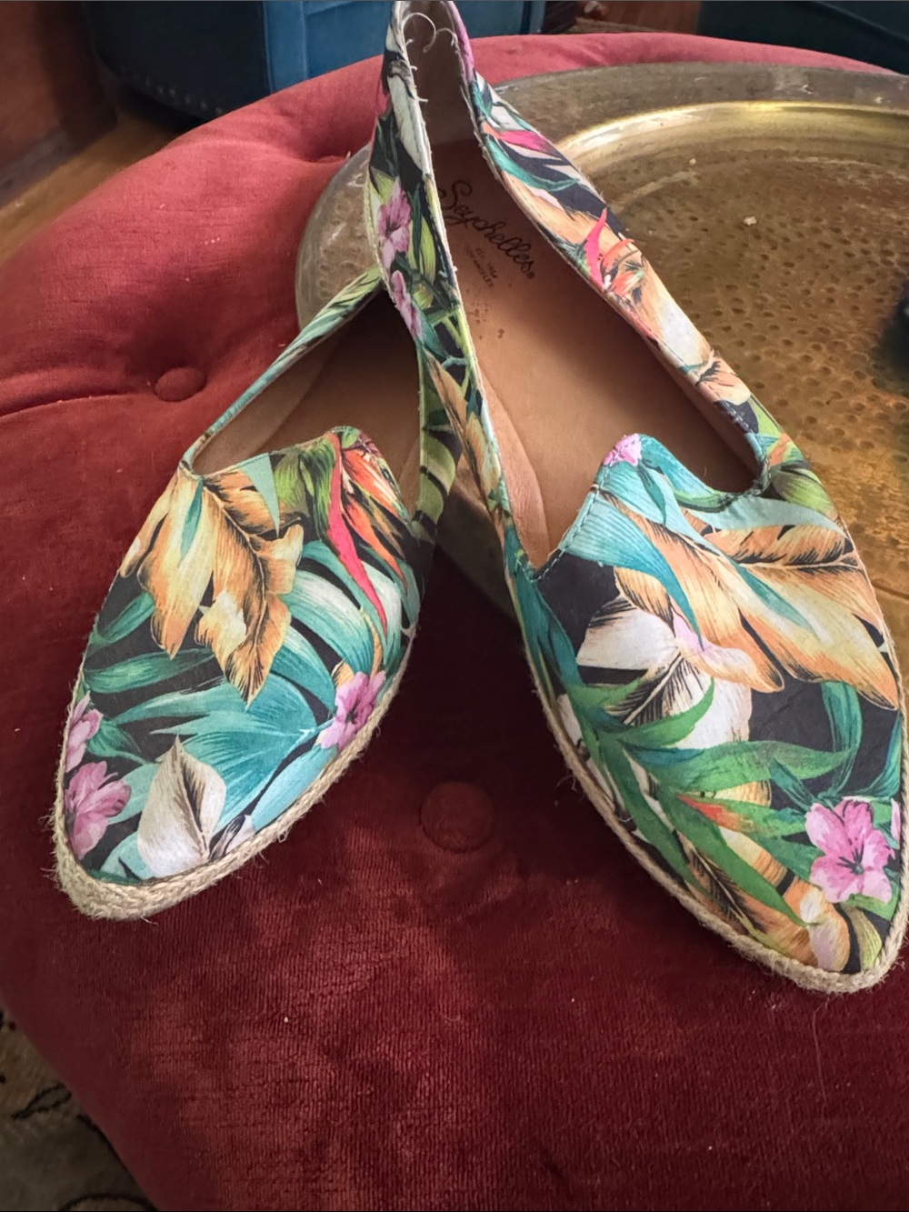 Seychelles Tropical Floral Canvas Espadrilles - Teal, Green, Pink, Gold